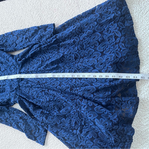Elegant Navy Blue Lace floral Dress size S - Picture 4 of 10